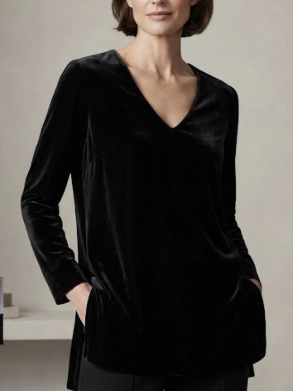 Black V-Neck Velvet Tunic Top - Women Intimates & Sleepwear